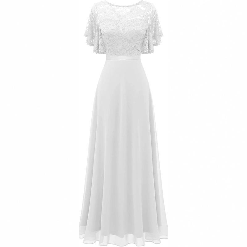 Foreign Trade Women's Lace Bridesmaid Chiffon Formal Ball Gown Evening Dress V-Back Wedding Guest Dress