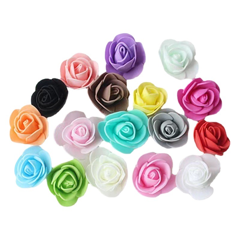 3,5 cm artificial PE espuma Rosa flor hecha a mano flor decorativa guirnalda flor falsa flor pequeña cabeza de flor paquete completo de 500