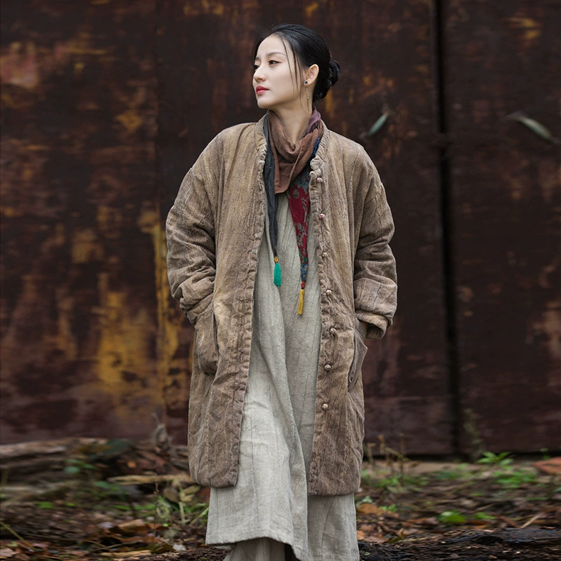 Новая зимняя женская куртка из рами ручной работы с эффектом тай-дай, утепленная, стеганая, в стиле бохо-зен, длинное хлопковое пальто для женщин