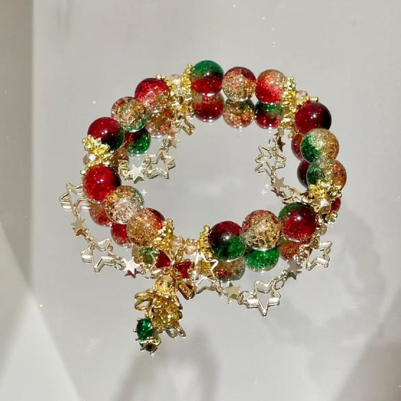 "Christmas" Christmas Bow Beaded Bell Bracelet Court Style Niche Simple Design Unique Bracelet "Christmas" Christmas Bow Beaded Bell Bracelet Court Style Niche Simple Design Unique Bracelet