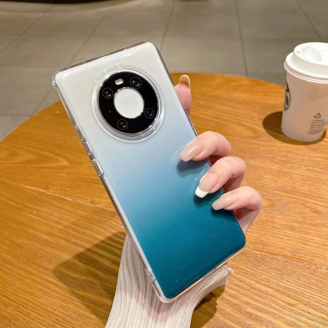 Nueva funda de acrílico transparente con purpurina degradada de un solo color, adecuada para el teléfono móvil Huawei Mate70PRO y Mate50.