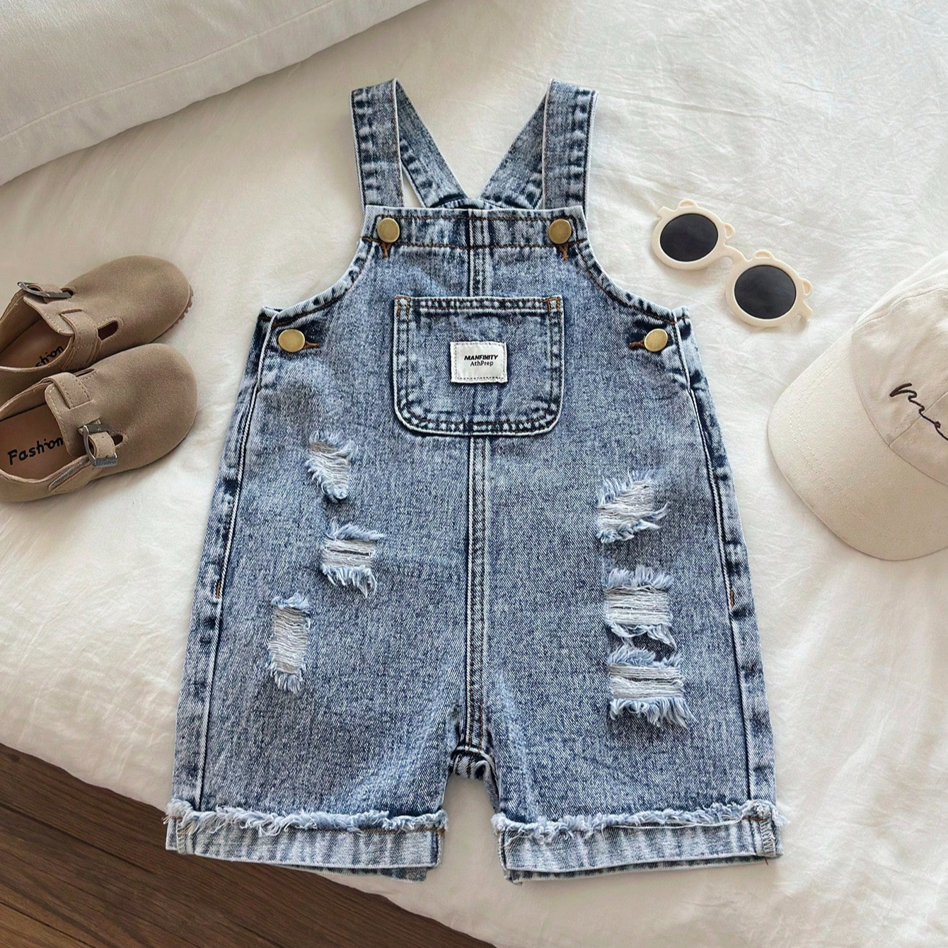 Cross-Border Exclusive Supply for Amazon Independent Sites: Children's Boys' Blue Casual Loose Denim Overalls with Washable Pockets