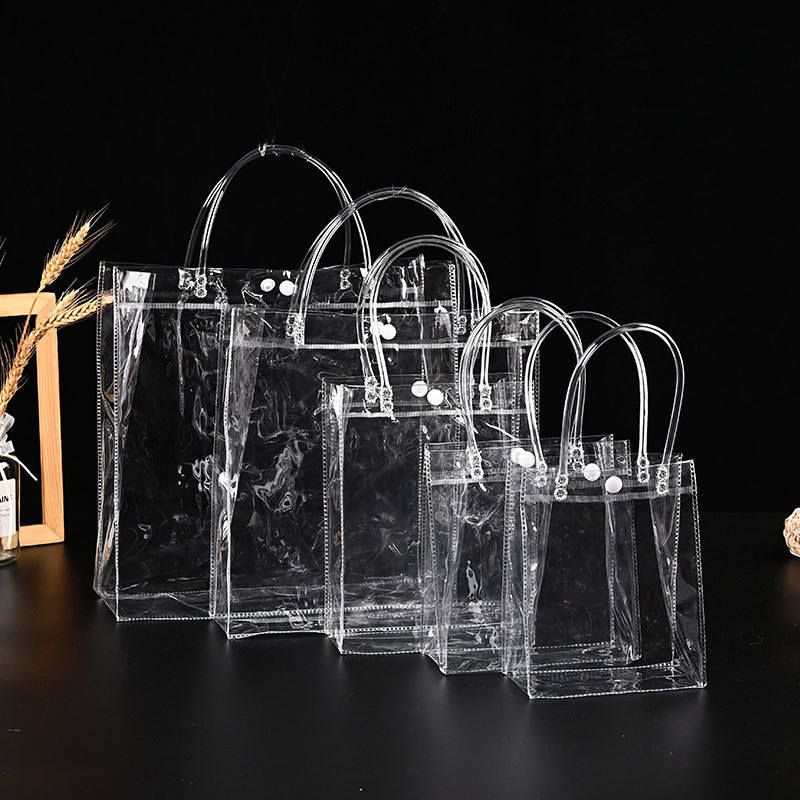 厂家pvc透明塑料手提包装袋广告礼品按扣袋化妆品购物