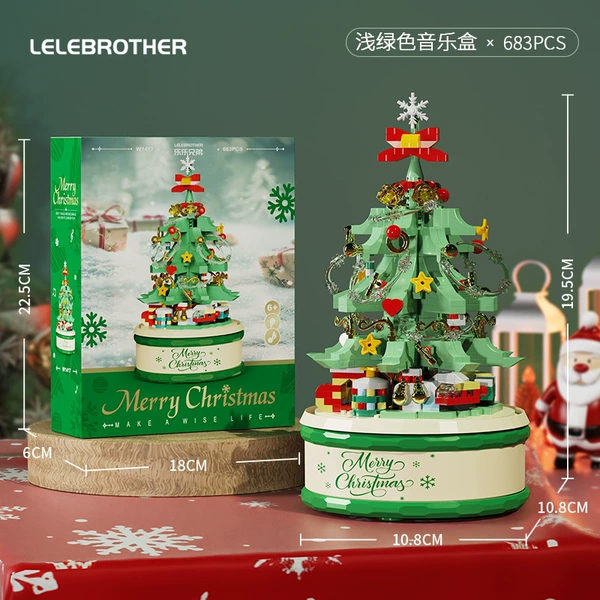 W1417 Light Green Christmas Tree Music Box Light Edition 683pcs