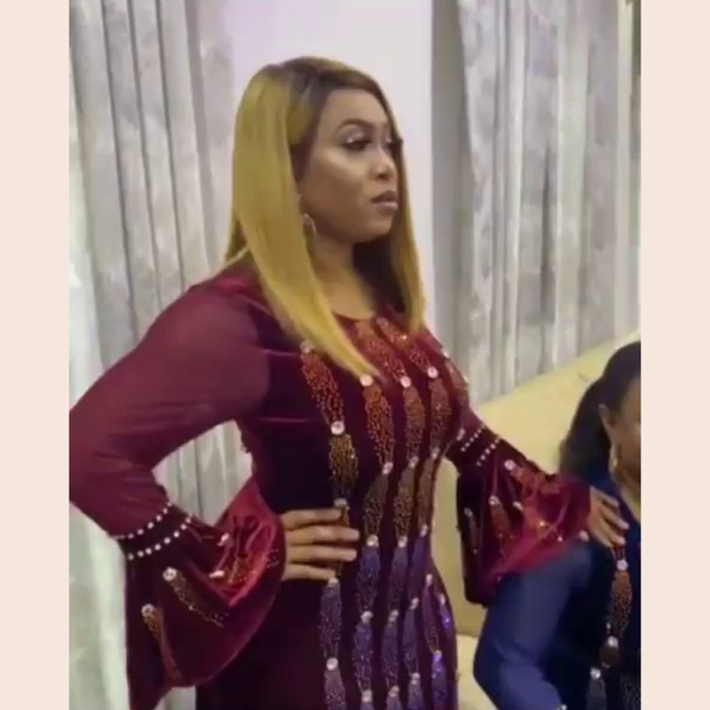 Cross-border African Ethnic Clothing Women's Dress Gold Velvet Quality Heavy Industry Hot Drilling Bubble Beads Elegant Fashion Robe