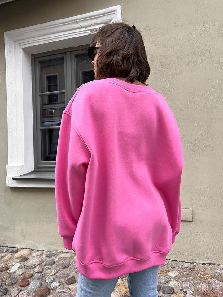 Áo sweatshirt nữ cổ tròn dáng rộng oversize tay dài chất liệu nỉ lông — Hoa màu xám, Màu cà phê, Màu trắng, Xanh navy chi tiết 6