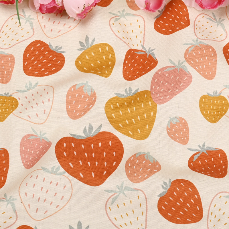 帆布区可爱复古草莓印花面料手工DIY 口金包包抱枕全棉布料
