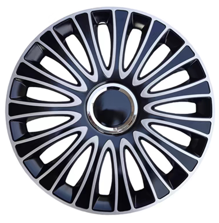 Hub cover: Universal 12/13/14/15/16/17 inch - 16-inch-cc-silver-black-1pc