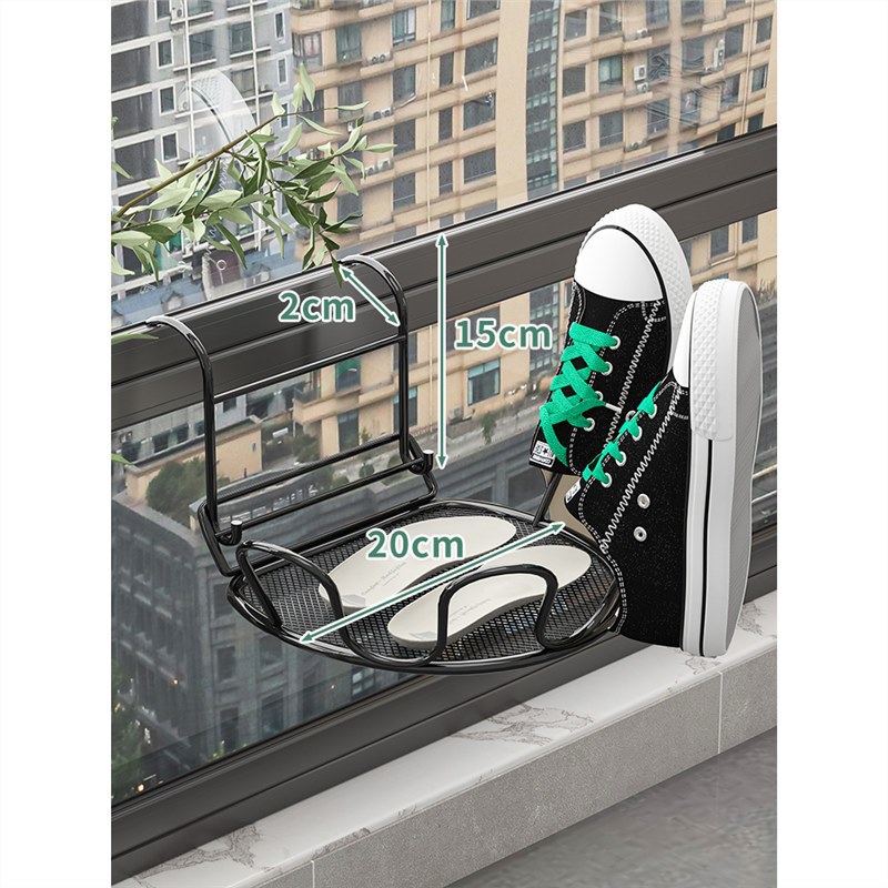 Balcón estante de secado de zapatos artefacto anti-robo ventana barandilla ventana estante de secado ventana alféizar sandalias de secado al aire libre