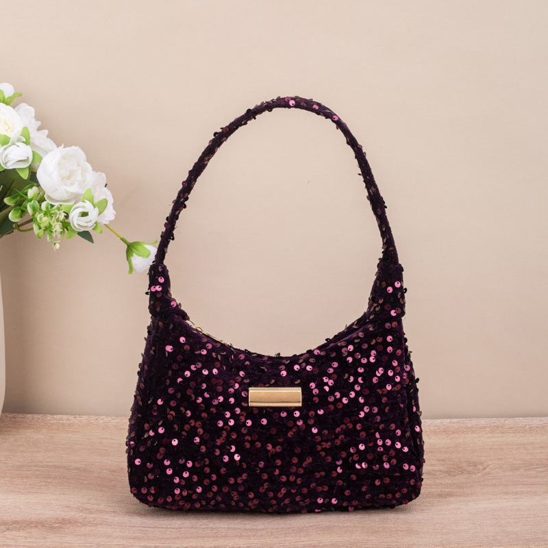 Bolsa de hombro de moda de color sequilla, bolso de hombro de mujer de verano blingbling, bolso de perlas de nicho, bolso debajo de la axila image 4