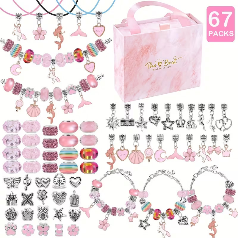 Amazon's Best-Selling 67-Piece Pink Cartoon Unicorn Series DIY Kidsren's Bracelet Gift Bracelet Jewelry Set