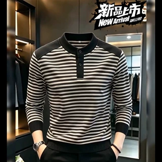 秋冬男新款拉链卫衣中青年男士含桑蚕丝条纹立领舒适保暖长袖上衣