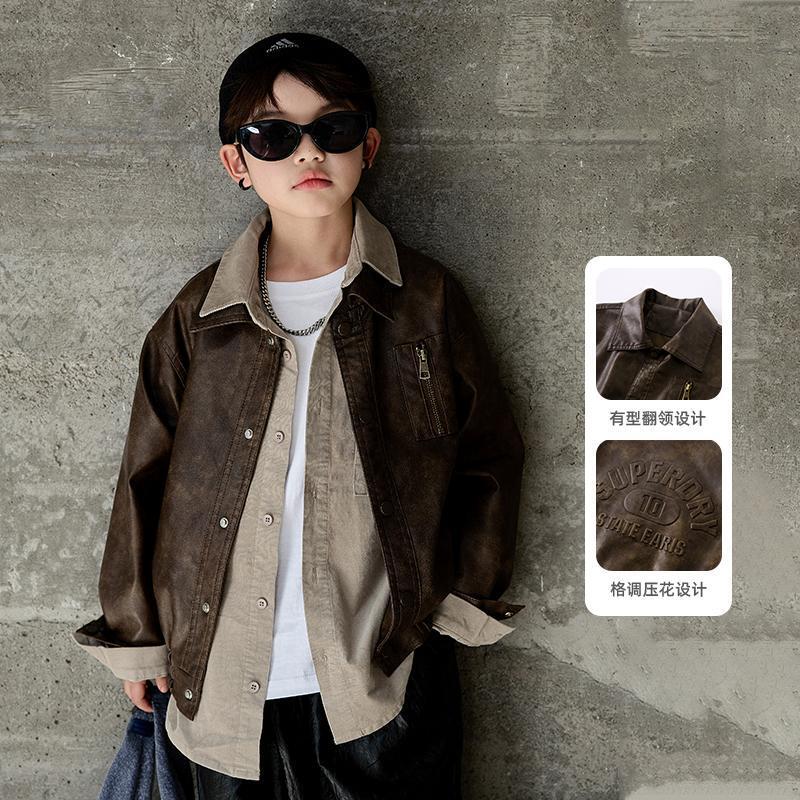 Boys' leather jacket, spring and autumn style, stylish top, 2025 new model, trendy leather jacket for older children and boys Boys' leather jacket, spring and autumn style, stylish top, 2025 new model, trendy leather jacket for older children and boys