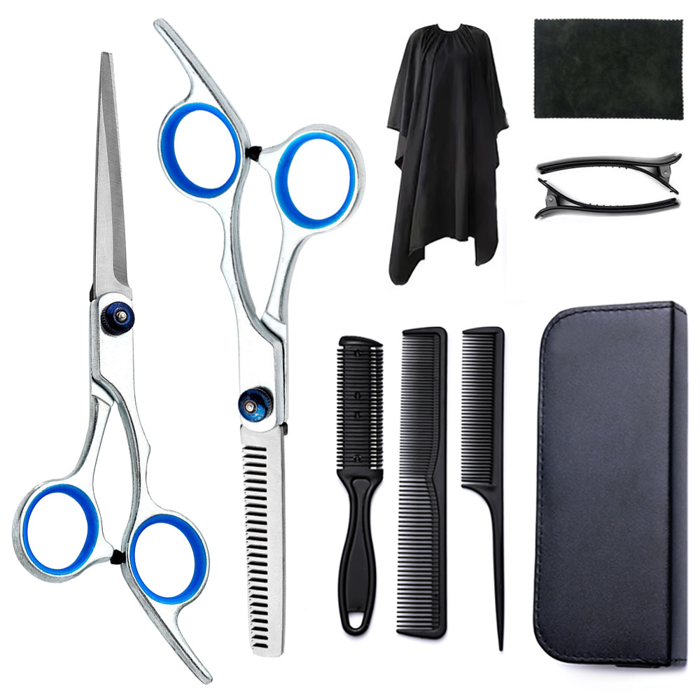 Corte de pelo tijeras transfronterizas amazonas color tijeras de dientes planas cortadas delgadas frange tijeras divisorias fábrica de tijeras al por mayor set de tijeras de peluquería
