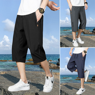 Men's Shorts Summer Thin Ice Silk Outer Wear Casual Sports Pants 2023 New Fashion Capri Pants for Young Students