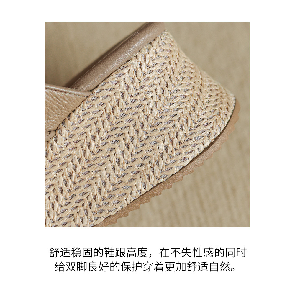 Dép sandal nữ quai chữ V đế xuồng cao 9 cm, chất liệu da cừu mềm, phong cách nghỉ dưỡng — màu trắng ngà, Tên chi tiết 6