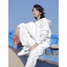 高级感网红春秋冬加绒加厚卫衣套装女休闲炸街欧货白色运动服两件