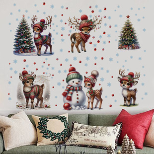 Cross-border Christmas Snowman Elk Wall Stickers Holiday Atmosphere Decoration Living Room Entrance Bedroom Removable PVC Self-adhesive Painting