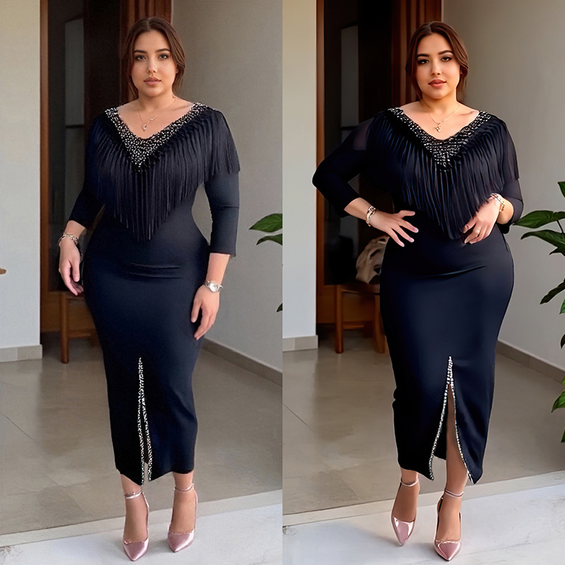 GraceChic Elegantes, figurbetontes, afrikanisches Plus-Size-Quastenkleid im europäischen und amerikanischen Stil für Damen, ideal für Pendler, 0010_voghion.com