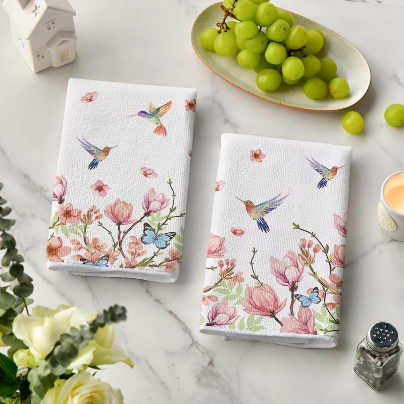 アマゾンの全ポリエステルプリントキッチンタオル花鳥植物装飾家庭用皿洗いタオルは吸水して油をつけない|undefined