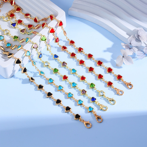 European and American cross-border candy-colored heart bracelet and necklace, colorful heart-shaped bracelet for women, sweet heart-shaped bead bracelet