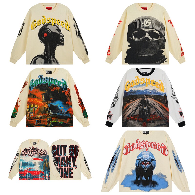 Cross-border wholesale: American-style skull metal rock band robot print, pure cotton, loose-fit, long-sleeve T-shirt Cross-border wholesale: American-style skull metal rock band robot print, pure cotton, loose-fit, long-sleeve T-shirt