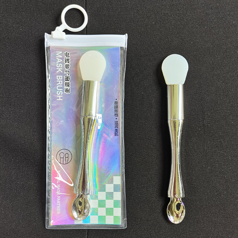 LMLTOP dual-head dual-purpose electroplated mask brush with spoon, tongue-shaped silicone mask stick, mud mask application brush SY615 undefined