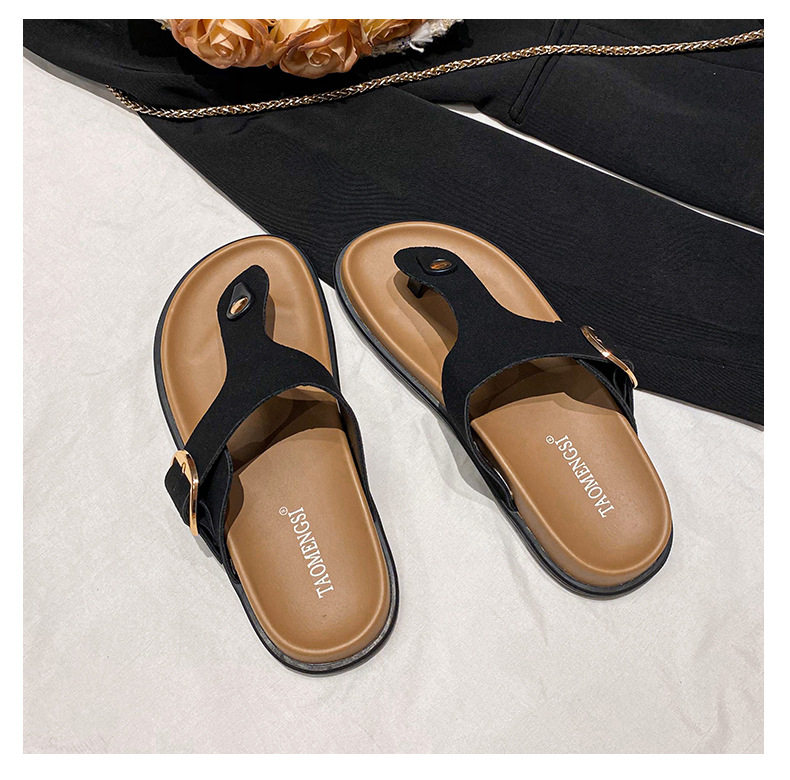 Dép sandal nữ quai ngang da bò thật đế dày phong cách Hàn Quốc — Màu Kaki mặt nhung, Màu đen mặt nhung, Trắng sữa vân vải chi tiết 31
