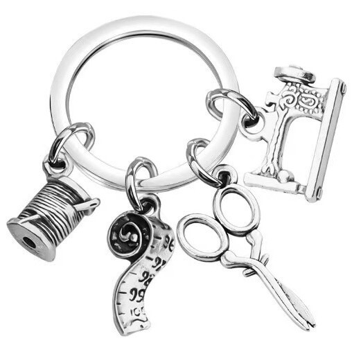 Handmade DIY Jewelry Sewing Machine Scissors Needle Thread Ball Tape Measure Tailor Clothing Designer European and American Personalized Keychain Handmade DIY Jewelry Sewing Machine Scissors Needle Thread Ball Tape Measure Tailor Clothing Designer European and American Personalized Keychain