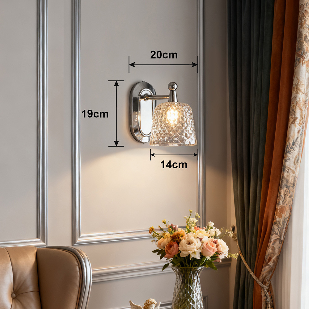 Luz de lujo de cristal francés lámpara de pared de fondo de la sala de estar moderna y simple dormitorio cabezal de cama pasillo lámpara retro