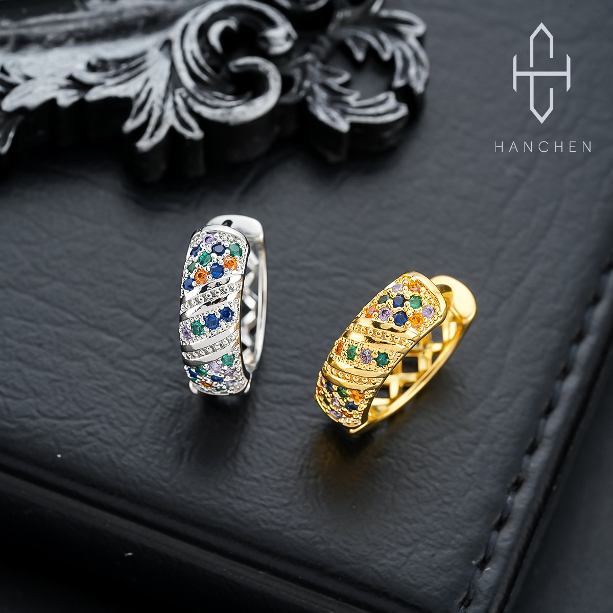 Colorful zircon earrings men's fashion design sense light luxury full diamond ear buckle women's high-end all-match jewelry earrings wholesale