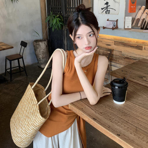 Korean-style design niche side-tie sleeveless knit top summer thin slimming versatile women's clothing
