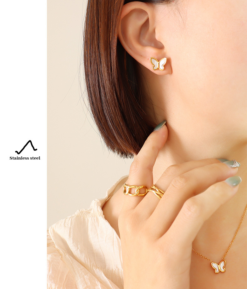 Set de bijuterii pentru colier și cercei cu model fluture și scoici albe, stil japonez și coreean, proaspăt, dulce, personalizat, versatil_voghion.com