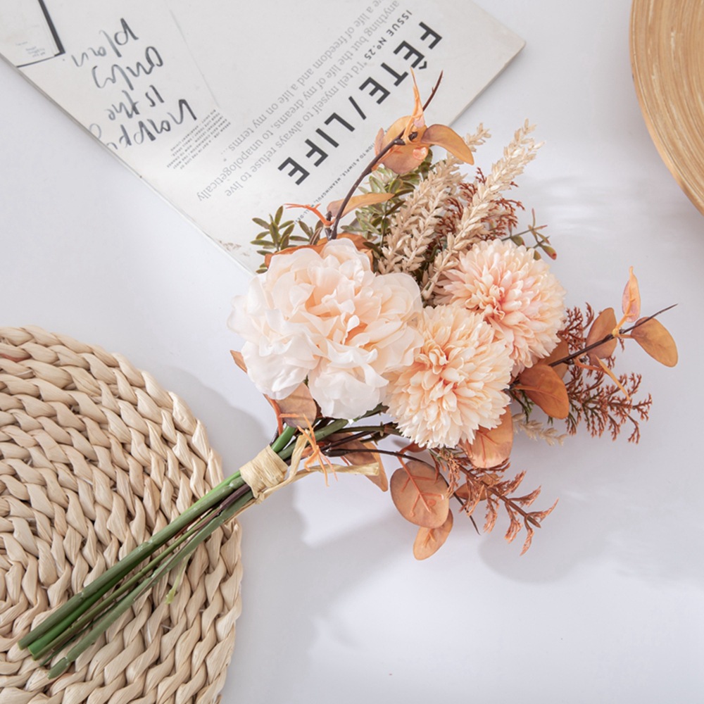 Peach Blossom Dandelion Peony Souvenir Artificial Flower Design Wedding Bouquet Wall Decoration Wall Hanging CF01220_voghion.com