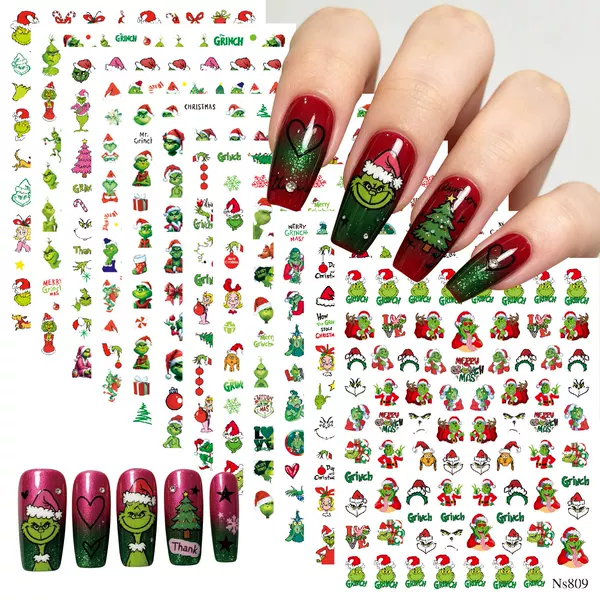 New Christmas Cartoon Grinch Nail Art Stickers Green-Headed Monster Nail Art Stickers Ns809-820