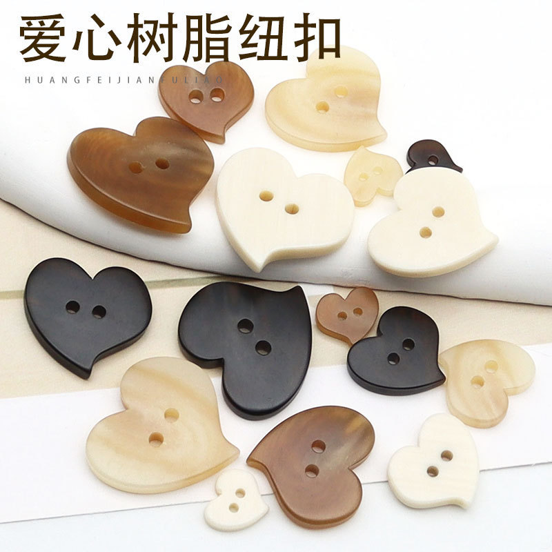Beige Love Heart Coat Resin Button Black White Children's Shirt Woolen Sweater Windbreaker Eyes Peach Button