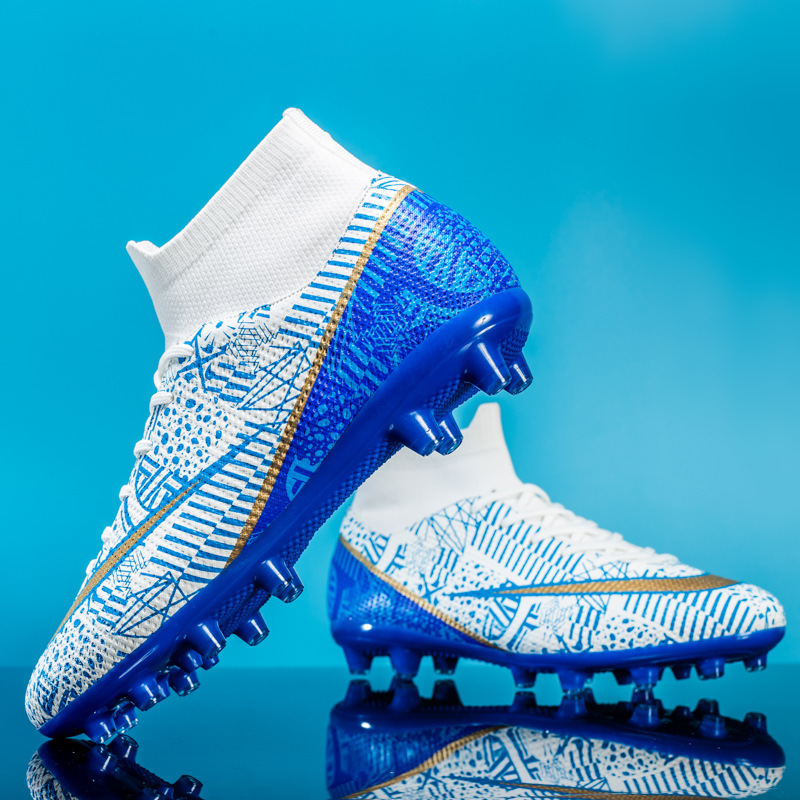 Zapatos de fútbol de caña alta transfronterizos, hombres y mujeres, niños, clavos rotos en césped artificial, zapatos de entrenamiento de competición para estudiantes con clavos largos 2398