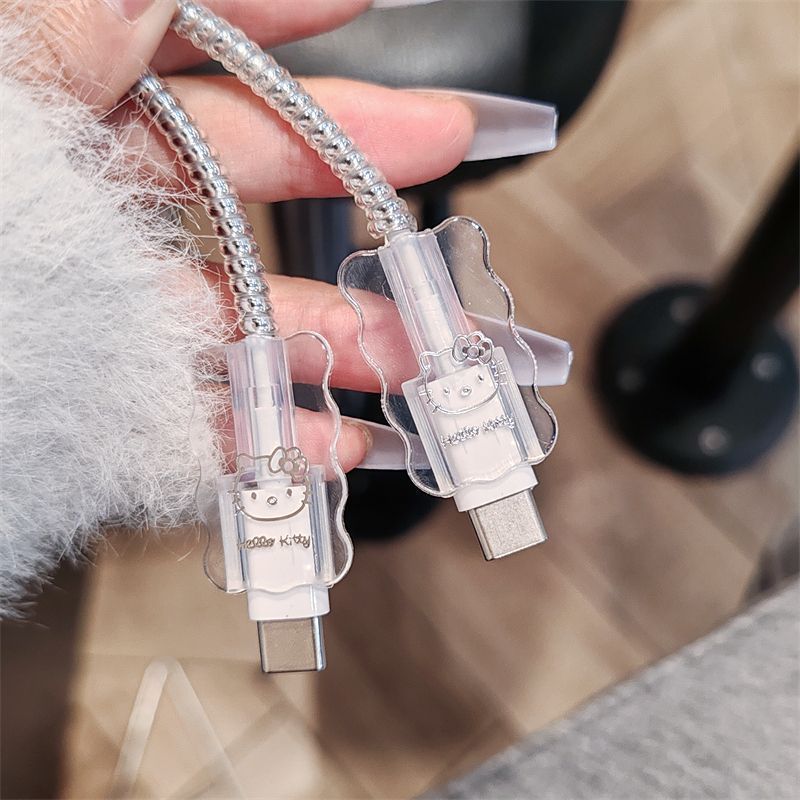 [투명 바이트 2개] 회색 고양이 머리 - Apple 20W 및 1m에 적합 [보호 케이스] Apple 로고 없이는 사용할 수 없습니다.