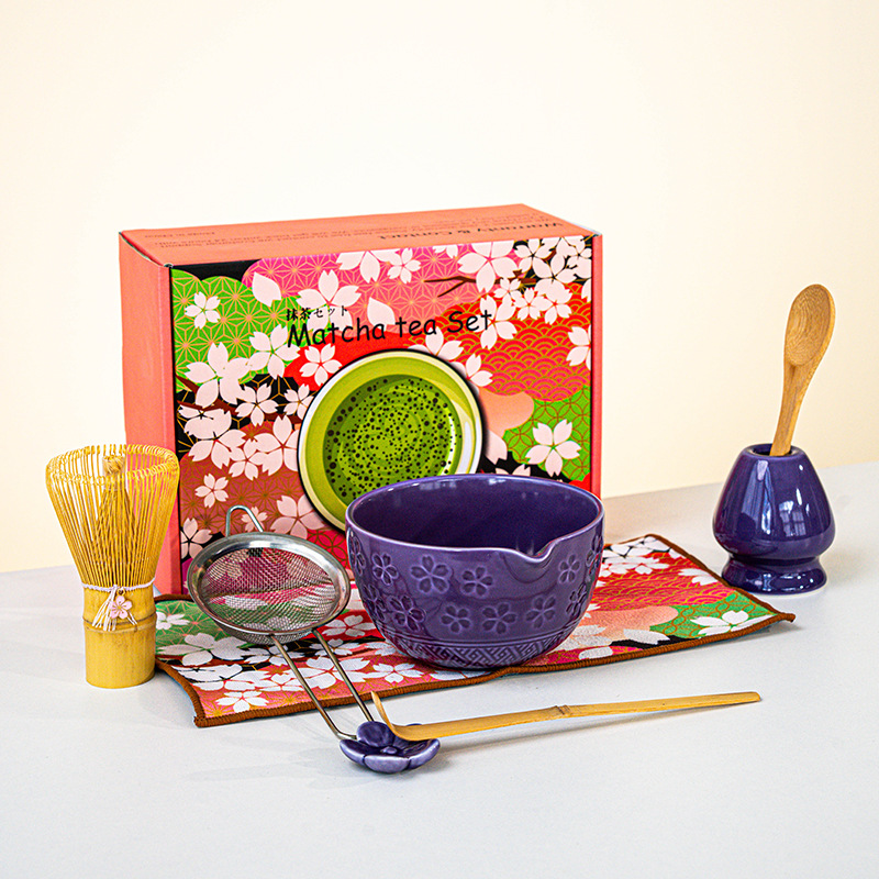 FJT 사쿠라 광구그릇 퍼플 8종세트(사쿠라박스 그린무늬)