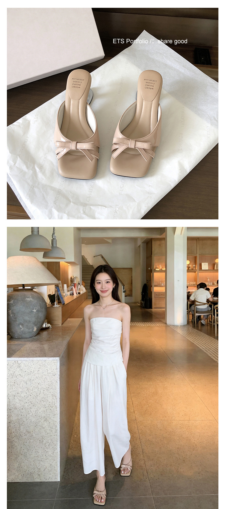 Sandal cao gót nữ mũi vuông hở ngón, đế xuồng chấm bi nơ bướm, gót 6 cm — màu đen, màu trắng ngà, màu mơ chi tiết 20
