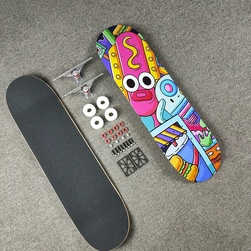Professional children's skateboard for adults on four wheels for beginners with two curved ends, 31 inch