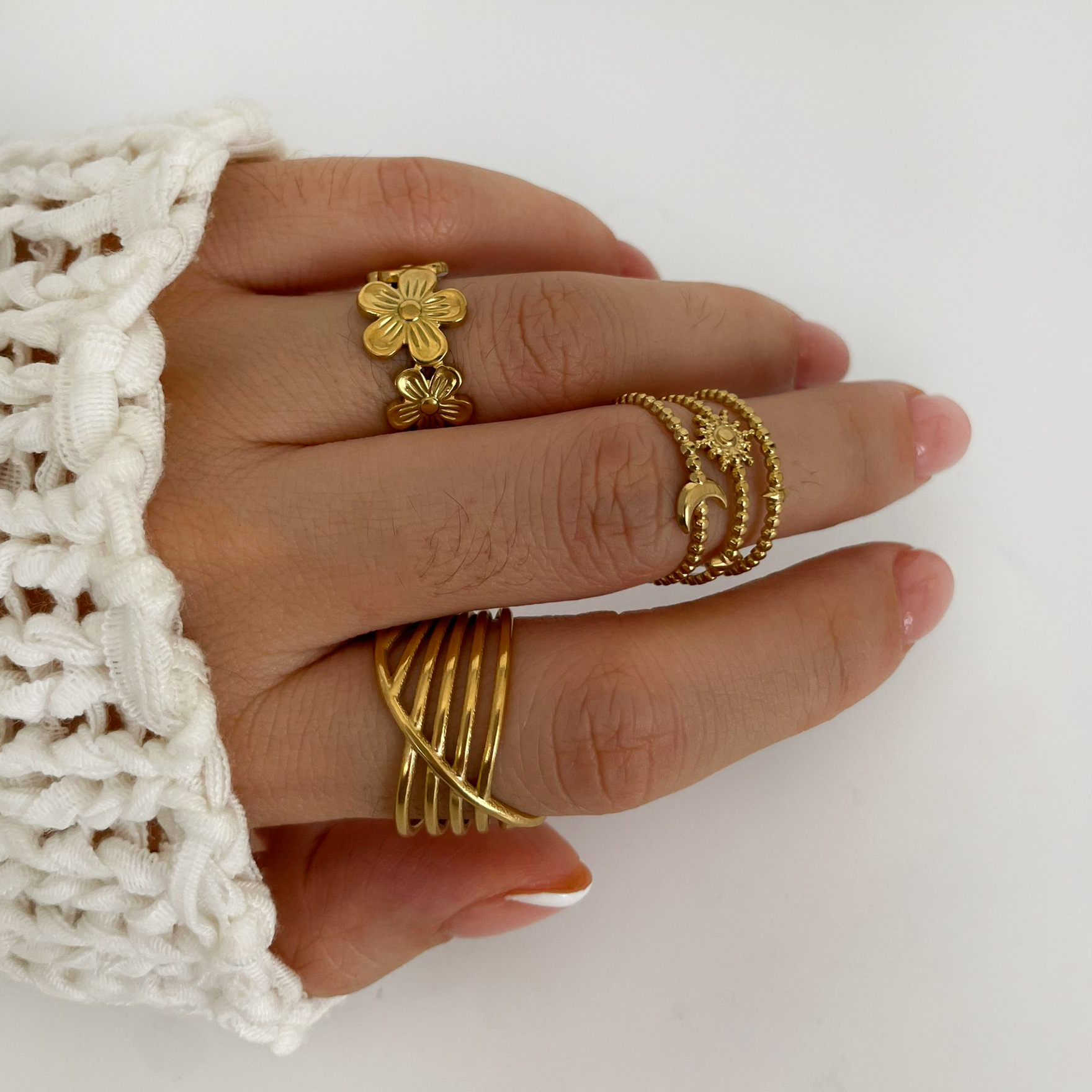 Open Rings Classification PVD Coated Real Gold Plated Flower 304 Stainless Steel Vintage Style Classic Style Waterproof Non Tarnish Surgical Steel Open Rings