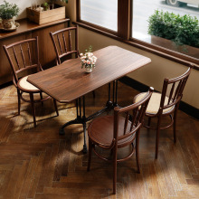 美式复古咖啡厅实木小圆桌子奶茶甜品店桌椅烘焙店木质餐馆桌方桌