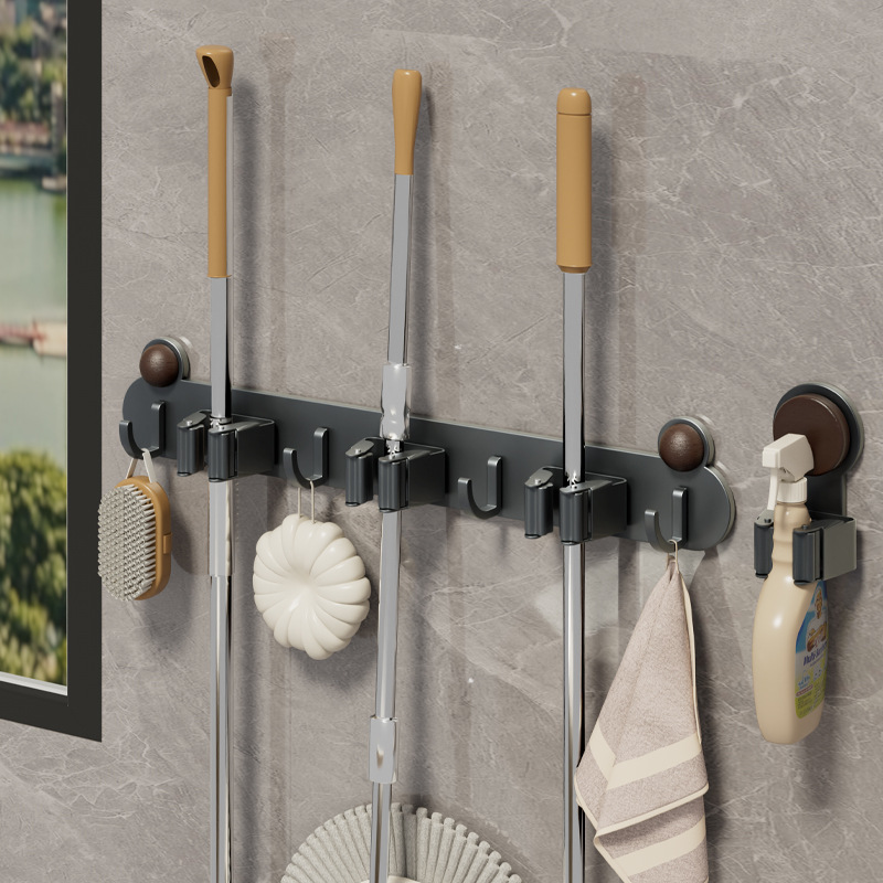 Clip de trapeador de aire de crema de baño gancho sin agujeros de almacenamiento de artefactos del baño trapeador de trapeador de escoba fijación tipo pared