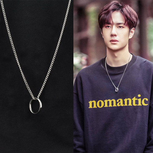 Wang Yibo same item chain for men and women trendy couple personalized simple versatile Harajuku style round ring pendant necklace
