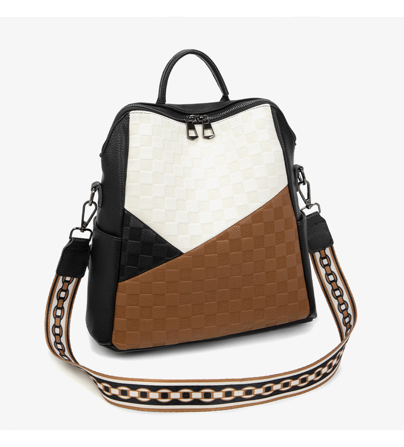 Women's Embossed Chessboard Checkerboard Backpack For College_voghion.com
