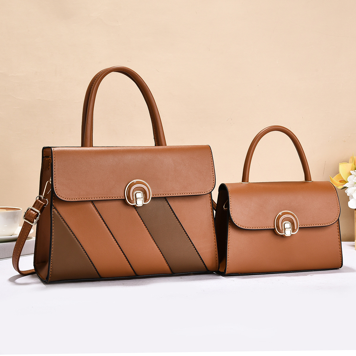 Bolso de dos piezas, bolso de mano a rayas de color contrastante, bolso de hombro casual de moda, bolso de mochila universal, bolsas transfronterizas