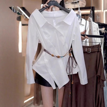 一字领纯色不规则衬衫早秋气质显瘦衬衣半身裙时尚漂亮套装裙款女