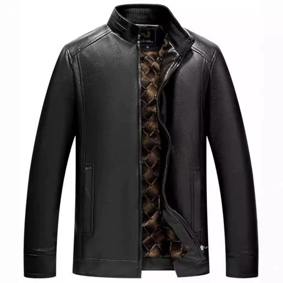 Мужские элитные кожаные куртки повседневные осенние и зимние воротники, простые и модные плюшевые кожаные куртки