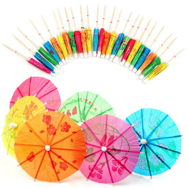 Disposable Cake Small Umbrella Wood Stick Fruit Sign Bamboo Cocktail Party Decoration Umbrella Stick